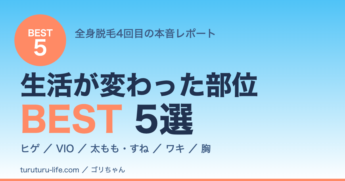 メンズ医療脱毛で生活が楽になった部位ランキングBEST5（ヒゲ・VIO・太もも・ワキ・胸毛）